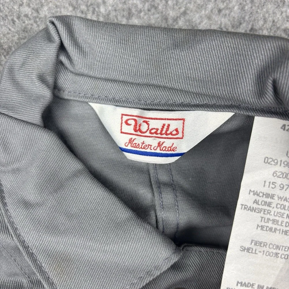 Walls Coveralls Mens 42 Tall Gray Grey Wolf USA‎ Flag Mechanic Workwear VTG Work